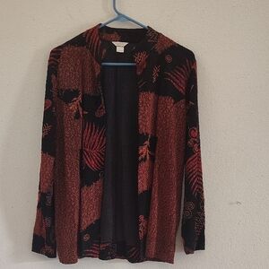 Christopher & Banks Black and Red Patterned Cardigan Size L